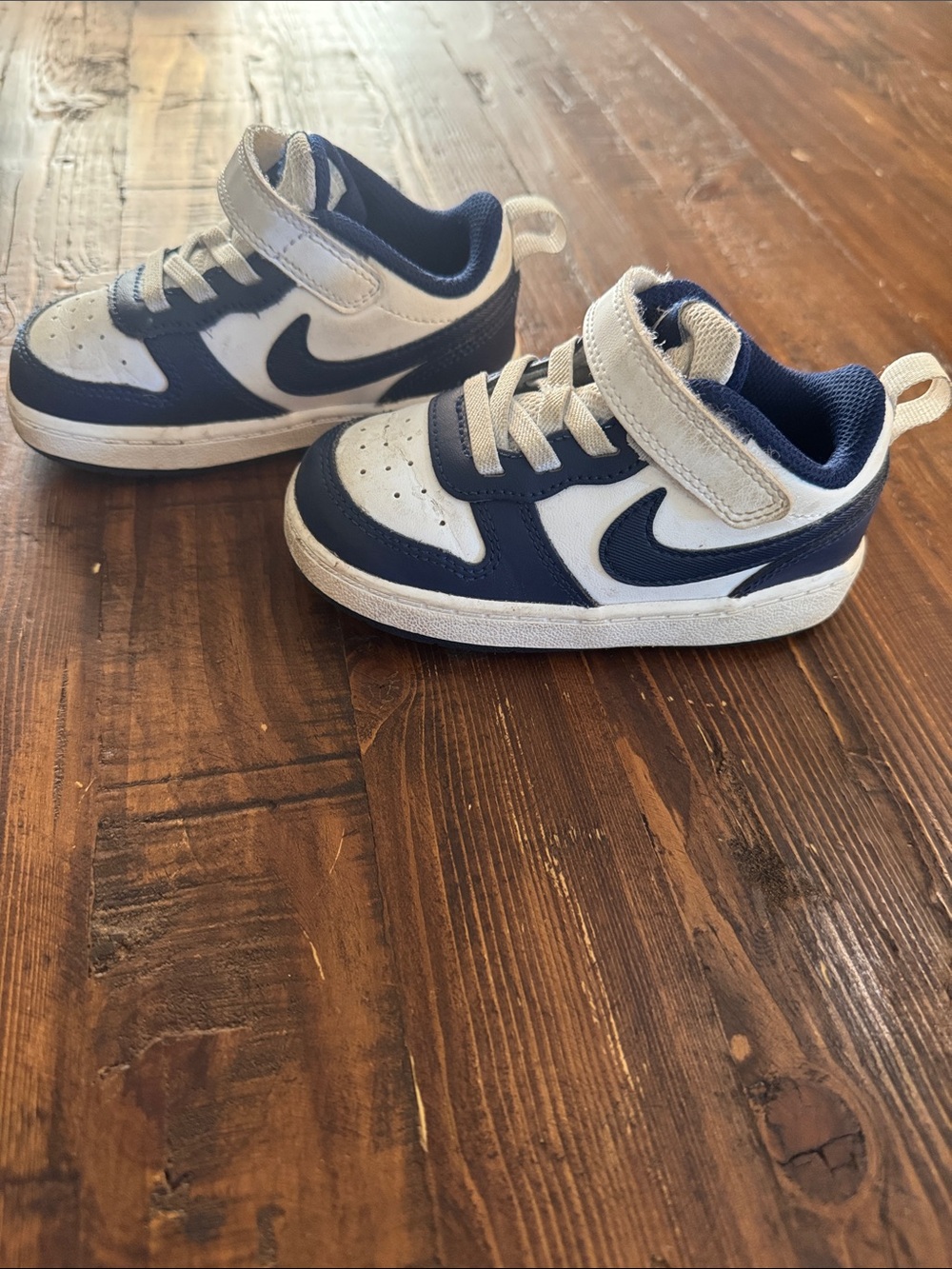 Nike Kids Navy and White Sneakers with Velcro Strap